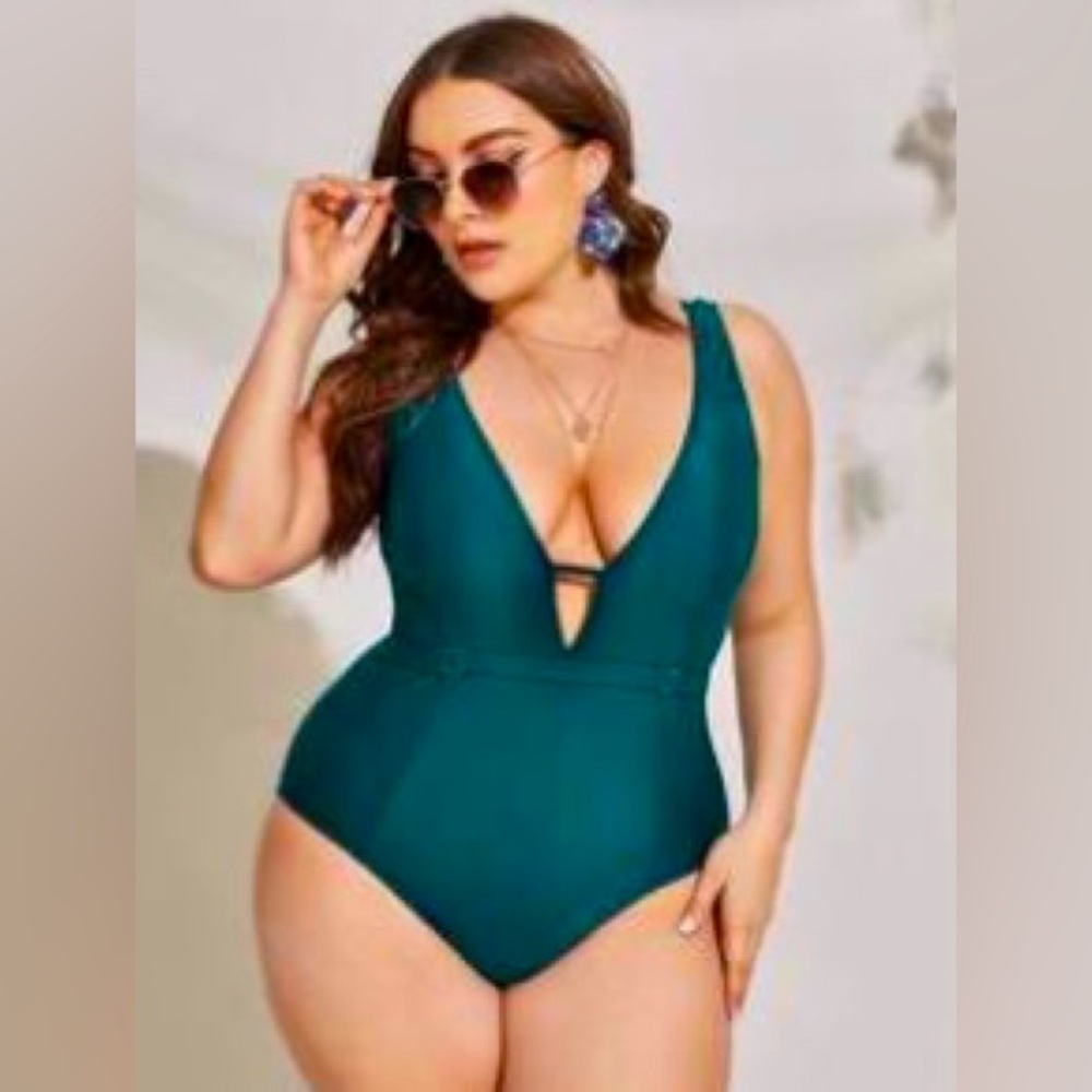 Plunging Belted One Piece Swimsuit
